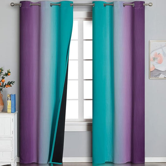 Estelar Textiler Teal and Purple Ombre Blackout Curtains 96 Inches Long 2 Panels by ESTELARTEXTILER