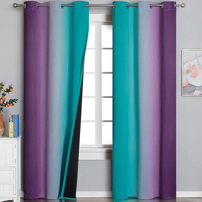 Teal Blackout Curtains 84 Inches Long, Ombre Purple Blackout Curtains by ESTELARTEXTILER