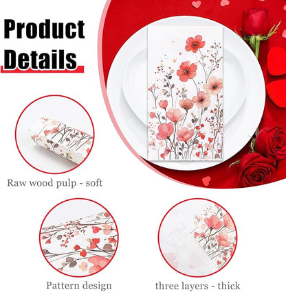 HEIPINIUYE 50 Pieces 3-ply Spring Floral Paper Napkins Red Flower Guest Napkins - Image 3