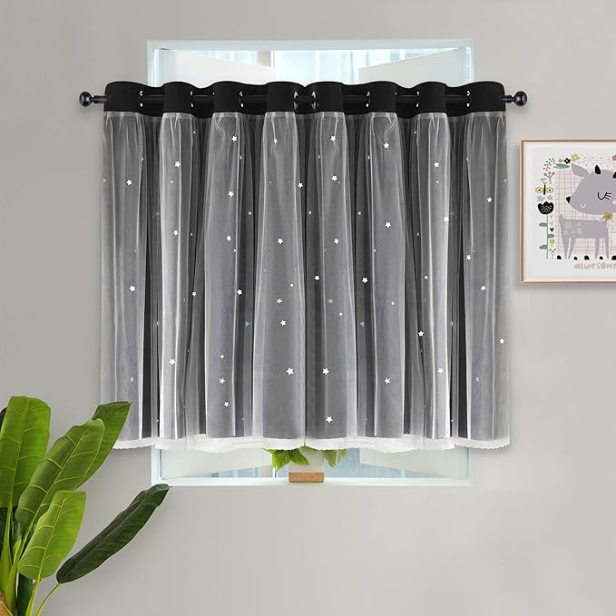 Kinryb Kids Blackout Curtains for Bedroom/Living Room/Classroom, Sheer Overlay - Image 2