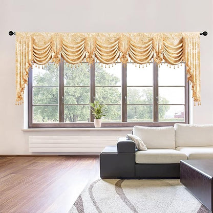 ELKCA European Style Golden Jacquard Swag Waterfall Valance by ELKCA