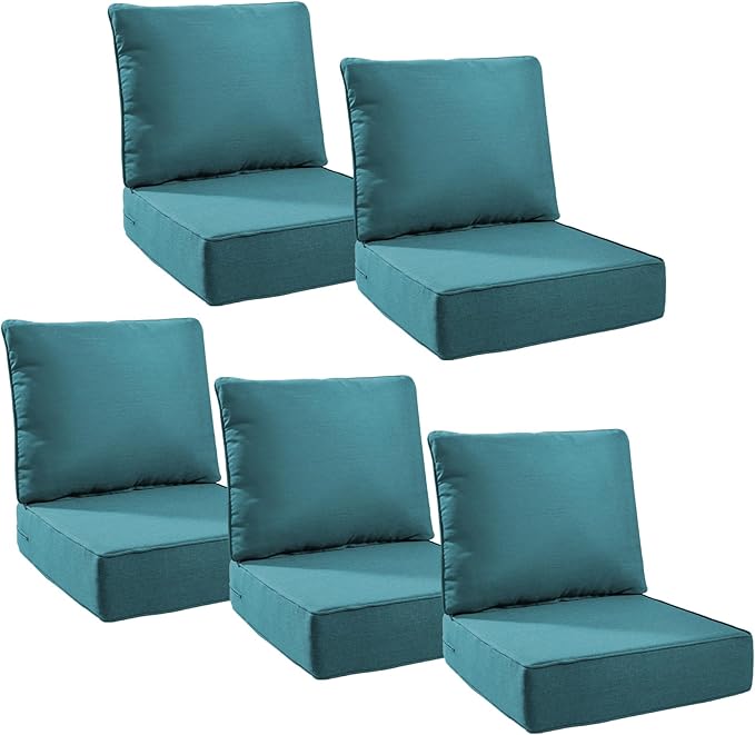6" Thick Outdoor Cushions 24x24x6, 5-Set Deep Seat Patio Cushions by Pugire