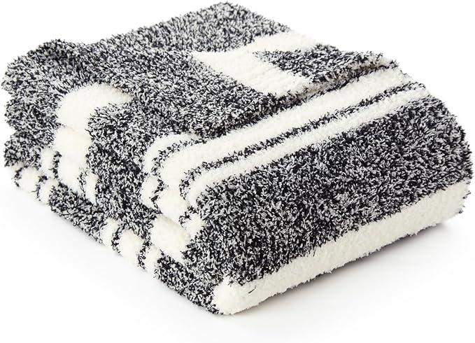 Snuggle Sac Black White Stripe Twin Size Reversible Super Soft Bedding Blanket by SnuggleSac
