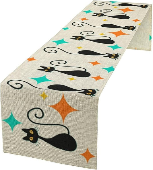 Mid Century Cat Table Runner, 13x36 Inch by ShiTingYu