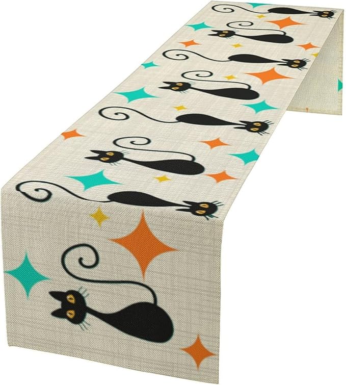 Mid Century Cat Table Runner, 13x60 Inch by ShiTingYu