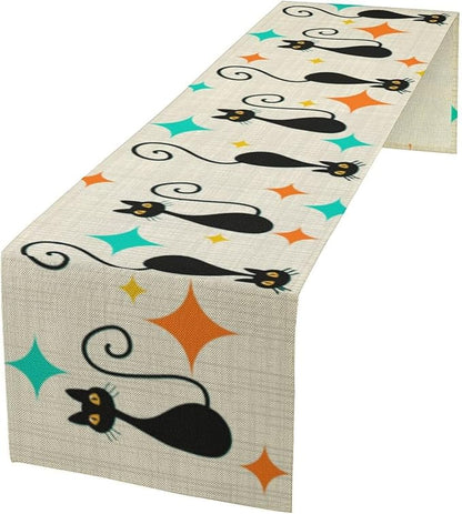 Mid Century Cat Table Runner, 13x60 Inch by ShiTingYu