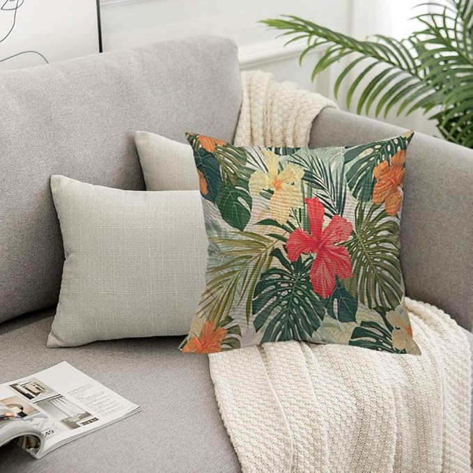 TKS MITLAN Hibiscus Flowers Pillow Cover 18x18 inch Summer Colorful Hawaiian - Image 5