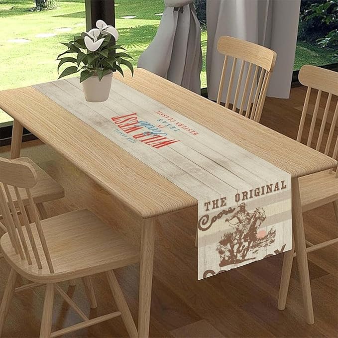 Western Cowboy Table Runner, Rustic Country Cowboy American Wild West Riding - Image 2