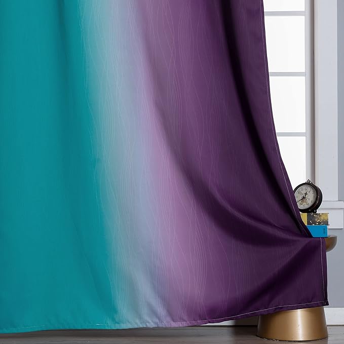 Teal Blackout Curtains 84 Inches Long, Ombre Purple Blackout Curtains - Image 6