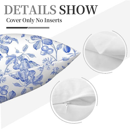 Blue Floral Bird Pillow Covers 18x18 Inch, Chinoiserie Throw Pillow Cases Set - Image 3