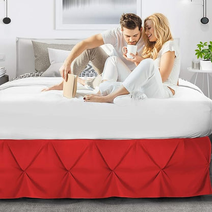 Nestl Red Bed Skirt Twin Size, Pinch Pleat Twin Bed Skirt, Hotel Quality Red - Image 6