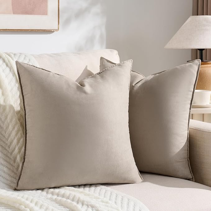 Fancy Homi 2 Packs Taupe Decorative Throw Pillow Covers 18x18 inch, Super Soft by Fancy+Homi