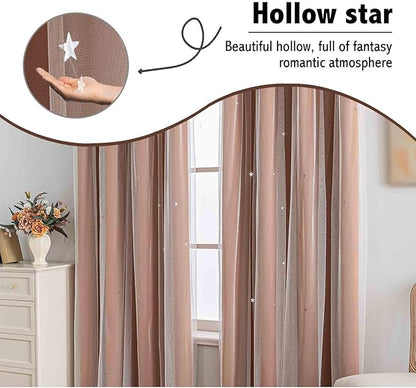 Anytime Romantic Kids Curtain, Hollow-Out Stars Window Curtain Double Layer - Image 6
