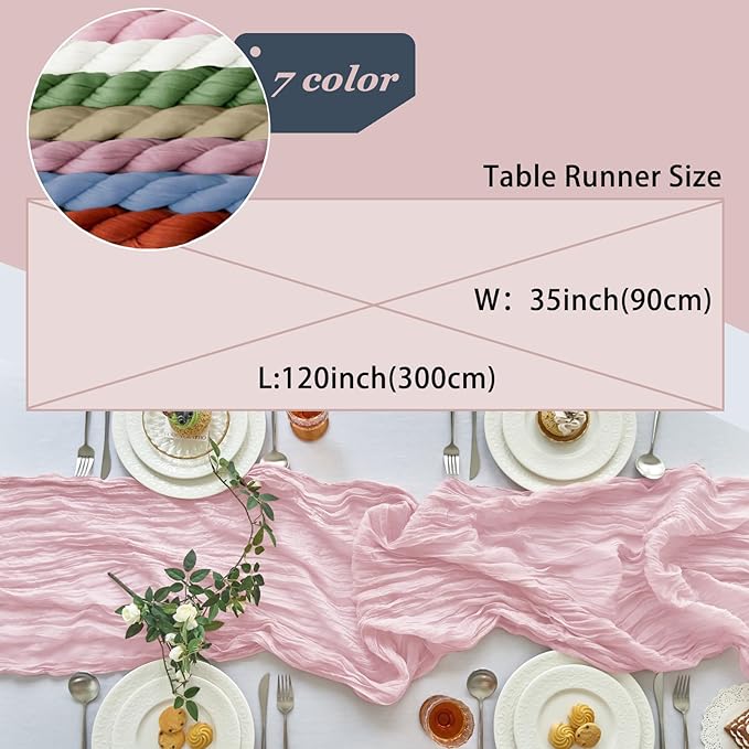 IVAPUPU 2 Pcs Cheesecloth Table Runner - 10ft Pink Boho Gauze Cheese Cloth - Image 4