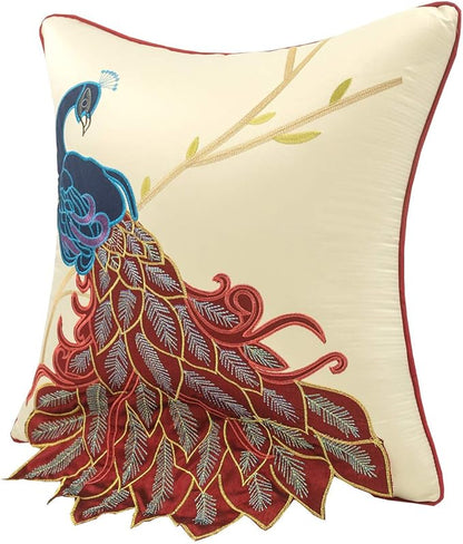 vctops Embroidered Peacock Decorative Throw Pillow Case Silky Satin Cushion - Image 2