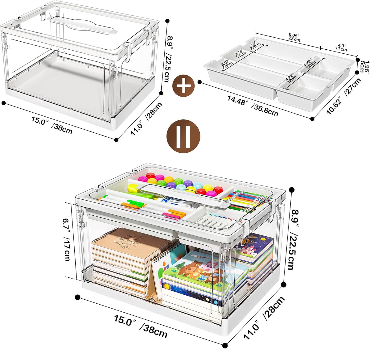 24qt 2packs clear craft organizers and storage with, close-up detail