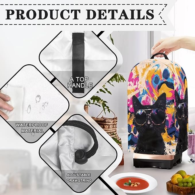 Cool Black Cats Blender Cover Kitchen Appliance Cover Anti Fingerprint Dust - Image 5