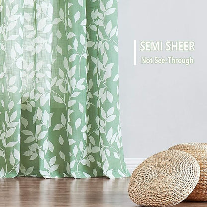 Treatmentex White Green Print Curtains - Image 5