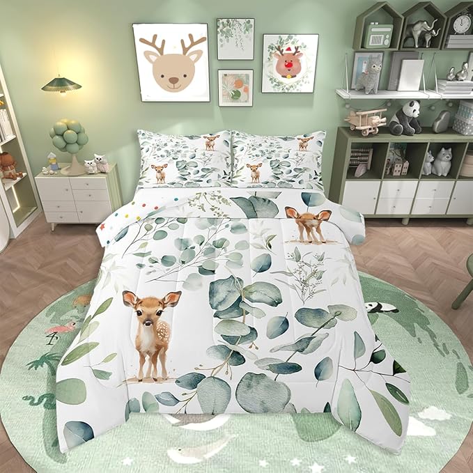 Erosebridal Cartoon Deer King Bedding Sets Toddler Woodland Wildlife Comforter by Erosebridal