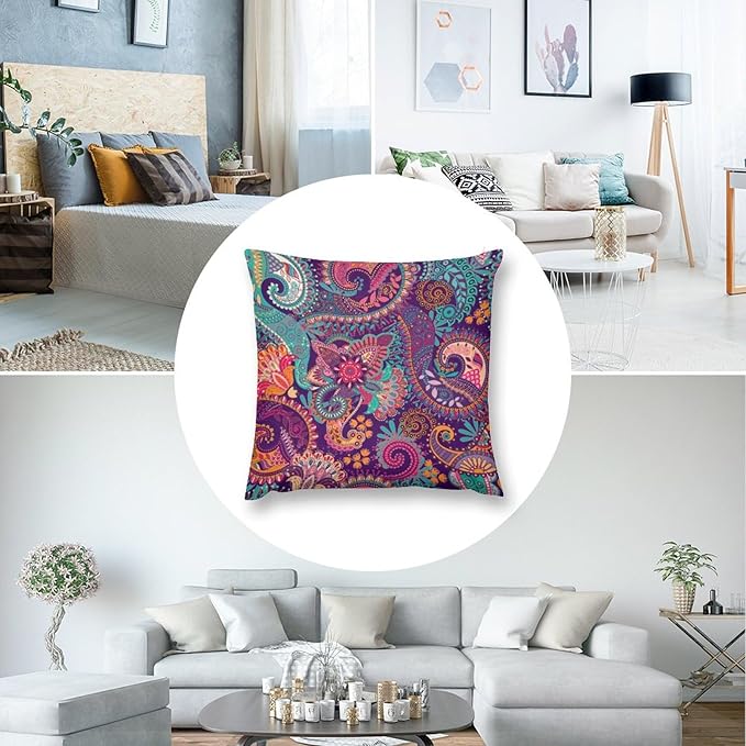 Indian Boho Pillowcases Mandala Design Colorful Floral Style, 18x18 Inch Square - Image 7