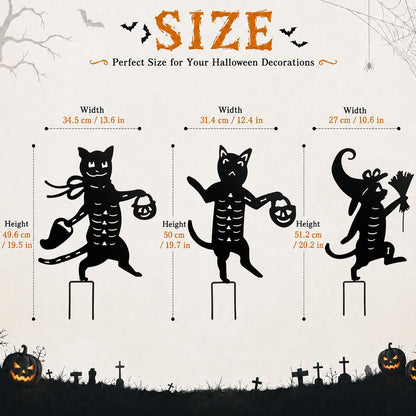 Metal Halloween Black Cat Garden Stakes Decorative, 3 Pack Scary Cat