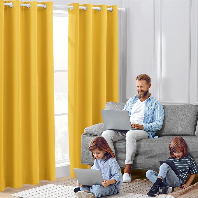 HOMEIDEAS Blackout Curtains 52 X 84 Inch 2 Panels Mustard Yellow Room Darkening - Image 7