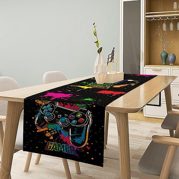 Gaming Table Runner, Kids Themed Game Controller Colorful Gamer Table Scarf - Image 4