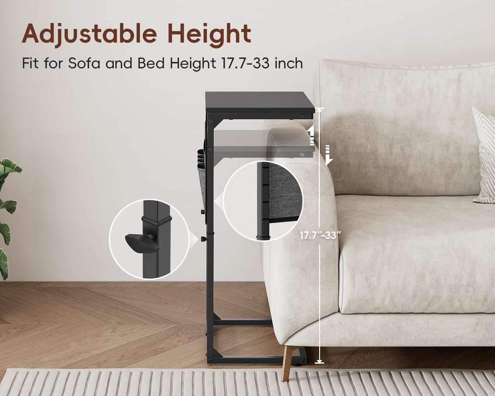 Vagusicc C Shaped End Table with Charging Station, Tall C Table End Table Adj...