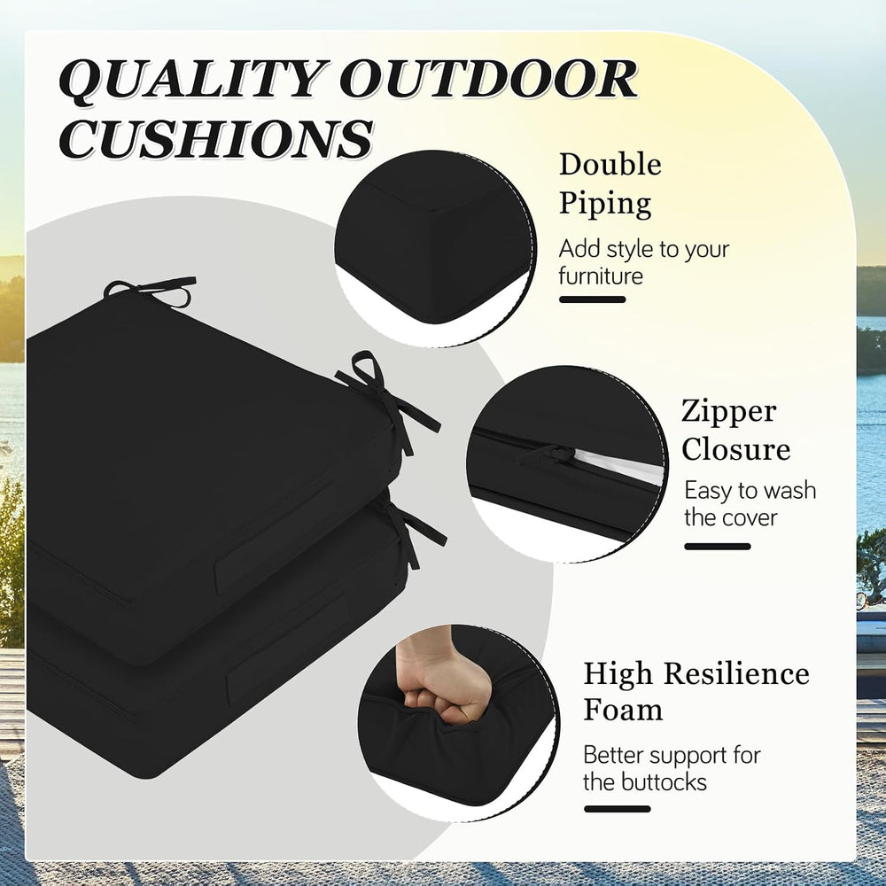Outdoor Chair Cushions, Removable Covers, Black, 19 x 19