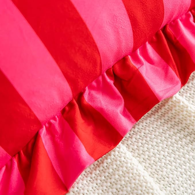 vctops Ruffle Lumbar Throw Pillow Covers Boho Pink and Red Striped Decorative - Image 6