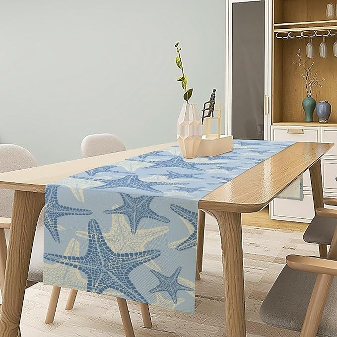 Coastal Starfish Kitchen Table Runner Nautical Beach Seaside Ocean Blue Gray - Image 7