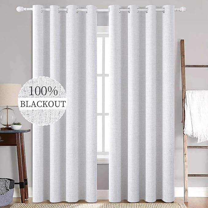MIULEE Linen Texture Curtains for Bedroom Solid 100% Blackout Thermal Insulated by MIULEE