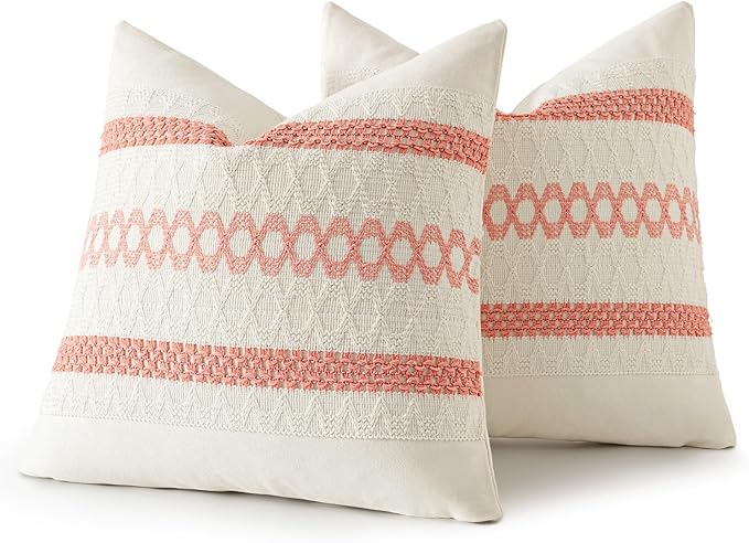 MIULEE Set of 2 Coral Red Boho Decorative Pillow Covers 18x18 Inch Farmhouse - Image 8