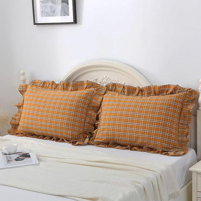 Burnt Orange Tartan Plaid Ruffle Pillow Covers Standard Size Set of 2, Washed - Image 6