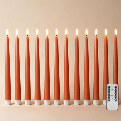 Burnt Orange Fall Halloween Flameless Taper Candles with Remote Set of 12