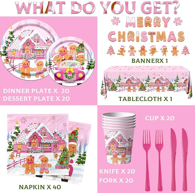 142Pcs Gingerbread Christmas Tableware Party Decorations Gingerbread Man Winter - Image 3
