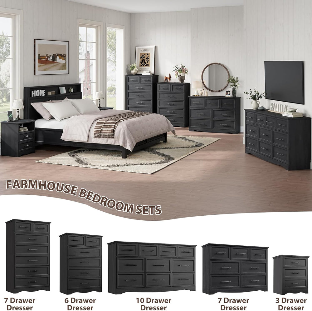 Black 7-Drawer Dresser for Bedroom, 52" Tall Chest of Drawers