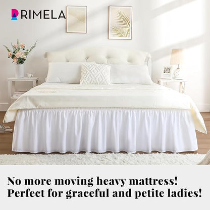 RIMELA Full Size White Bed Skirt 15 Inch Drop, Wrap Around Elastic Bed Skirts - Image 2