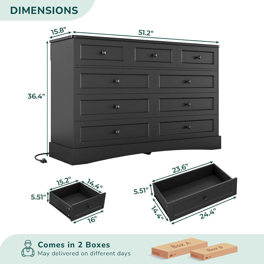 Hasuit Black Dresser for Bedroom with 9 Drawers, 51.2" Large Drawer Dres...