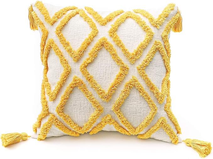 Boho Yellow Throw Pillow Cover 18x18 Inch by PLWORLD