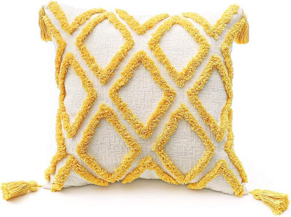 Boho Yellow Throw Pillow Cover 18x18 Inch by PLWORLD