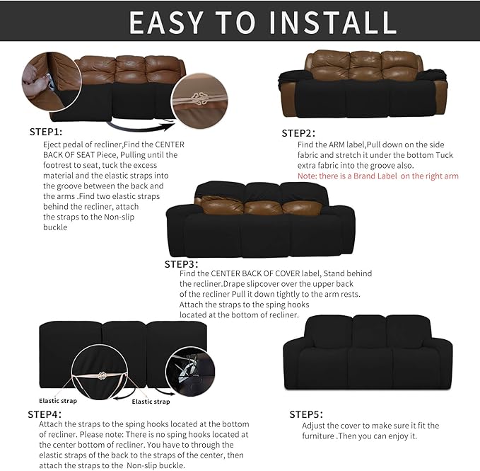 Easy-Going 8 Pieces Recliner Sofa Stretch Sofa Slipcover Sofa Cover Furniture - Image 4