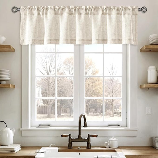 Linen Valance for Windows 2 Panels, Natural Ivory Rod Pocket Light Filtering by Slozzi