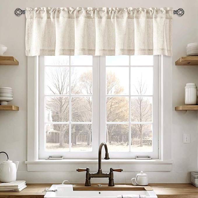 Linen Valance for Windows 2 Panels, Natural Ivory Rod Pocket Light Filtering by Slozzi