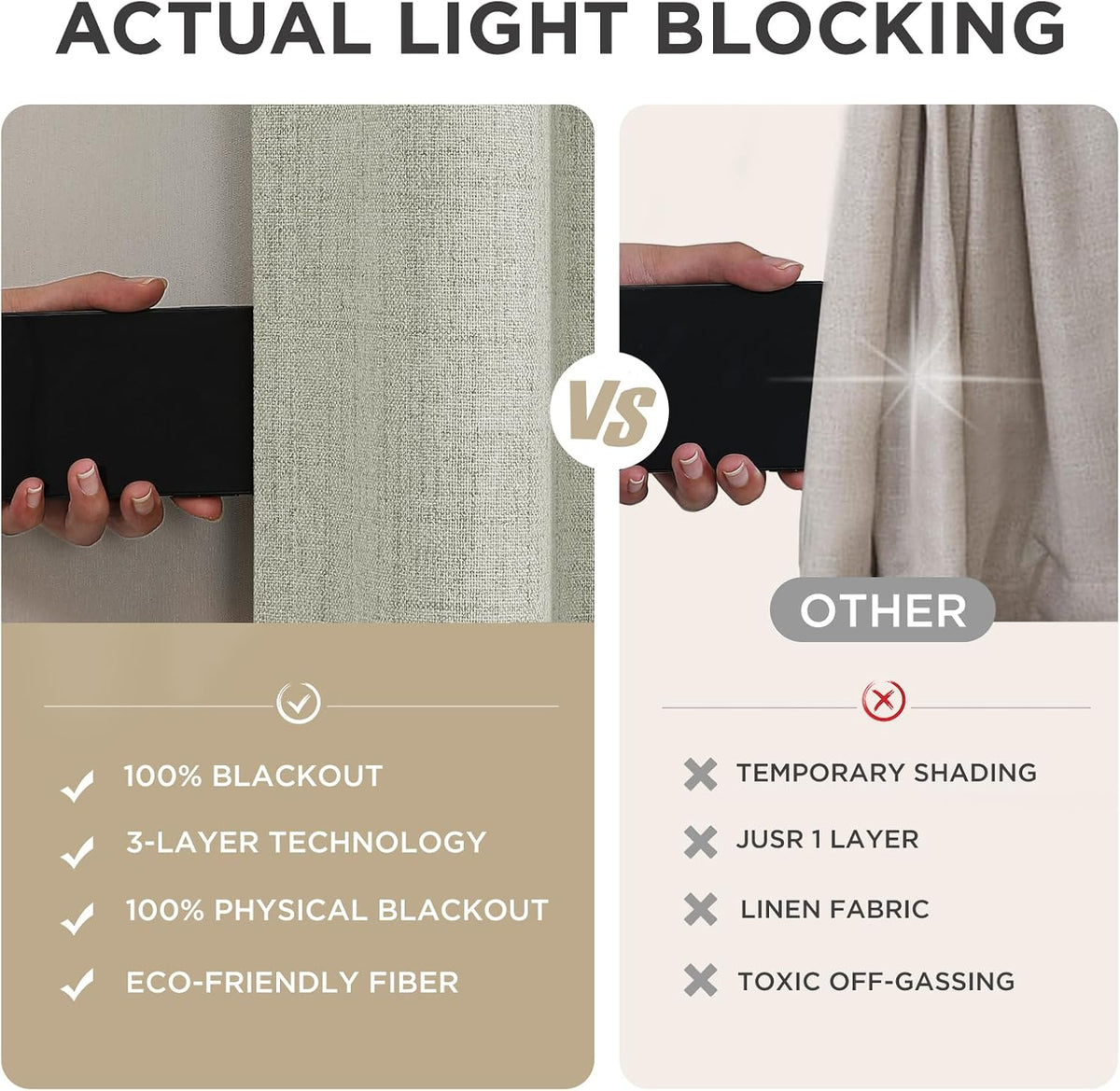 joydeco blackout curtains for bedroom - 100% light showing dimensions