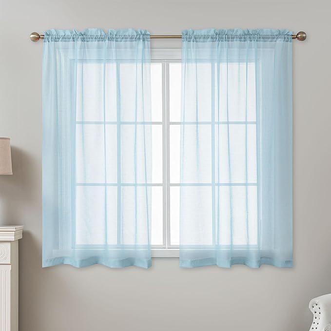 Blue Sheer Curtains 54 Inch Length, Privacy Semi Sheer Curtains - Image 2