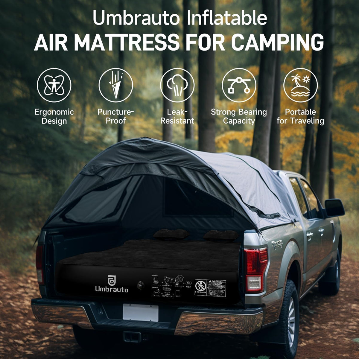 umbrauto air mattress for 5.5-5.8 ft full-size short, view 9