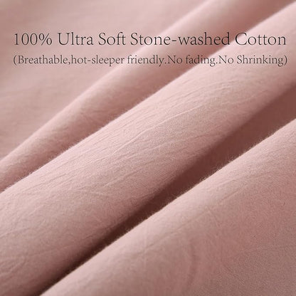 2 Pack Dust Pink Ruffle King Size Pillow Covers, 100% Washed Cotton Envelope - Image 7