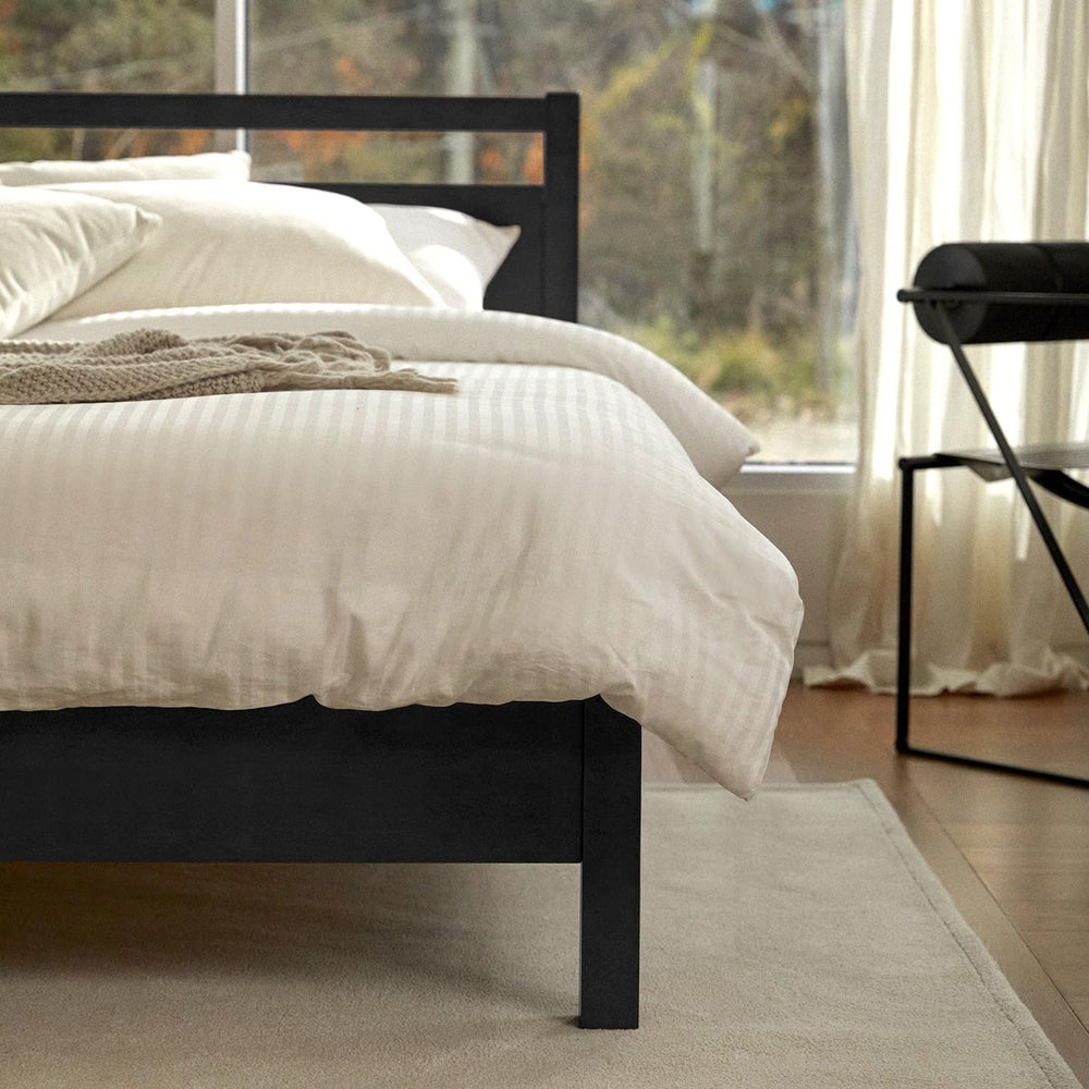 LIFEMENT Signature Wood Platform Bed Frame with Headboard, Essential, Noise F...