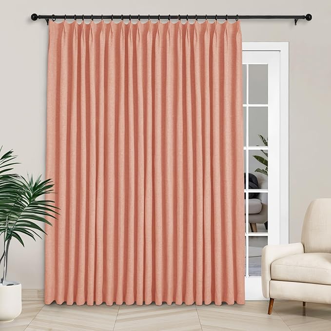 Macochico 100”Wx102”L 100% Blackout Pinch Pleated Linen Curtains by Macochico